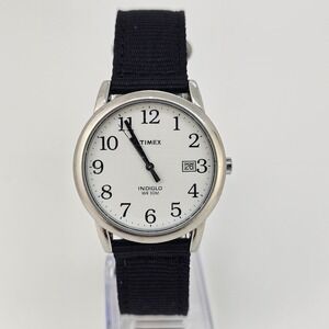 Timex Men's Watch 35MM White Dial Date NEW Black Nylon Bands NEW Battery